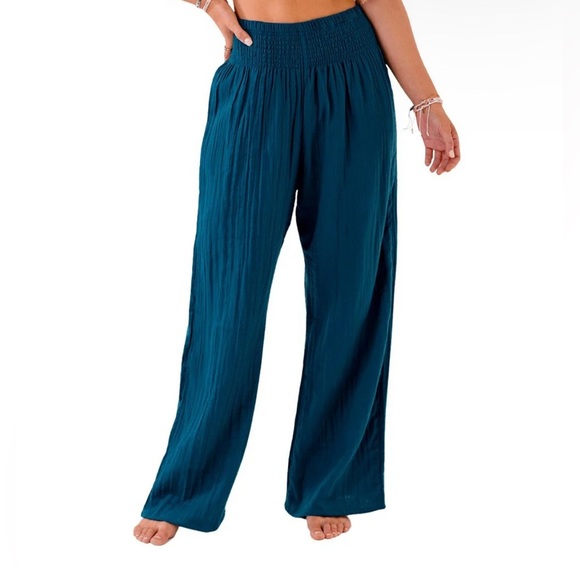 Lotus & Luna Pants - NWT, Lotus & Luna, Pacific Wide Leg Cotton Pants, Color Pacific